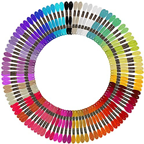 Curtzy Stickgarn (100 Stränge) – 8 m aus Baumwolle, 6 Stränge in Regenbogenfarben, für brasilianische Freundschaftsarmbänder, Kreuzstich, String Art, Häkeln und Nähen |