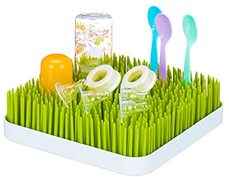 little Choice Abtropfgestell Babyflaschen, Auffangschale, Gras-Design, Flaschentrockner, Kunststoff, 23x23cm, grün/weiß