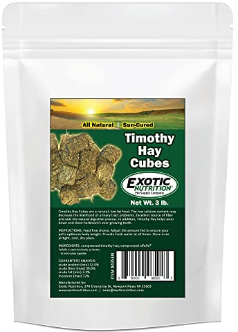 Timothy Hay Cubes 3 lb - 100% All Natural, High Fiber, Sun Cured Timothy Grass Food & Treat - Rabbits, Guinea Pigs, Chinchillas, Degus, Prairie Dogs, Tortoises, Hamsters, Gerbils, Rats & Small Pets