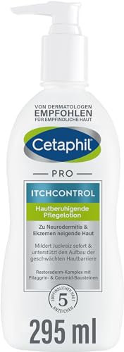 Cetaphil PRO ItchControl Hudlugnande vårdlotion, 295 ml, för hud som är benägen för atopdermatit och eksem, lindrar kliande, irriterad hud, med sheasmör och keramiska byggstenar