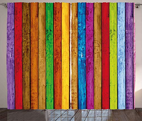 ABAKUHAUS Regenbogen Rustikaler Vorhang, Leuchtende Holz, Wohnzimmer Universalband Gardinen mit Schlaufen und Haken, 280 x 175 cm, Beige Magenta