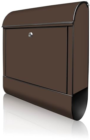 banjado Design Briefkasten 38,5x46,5x13cm & 2 Schlüssel - Briefkasten Stahl Schwarz mit Zeitungsfach pulverbeschichtet - Postkasten A4 Einwurf inkl. Montagematerial - Farbe Schokobraun