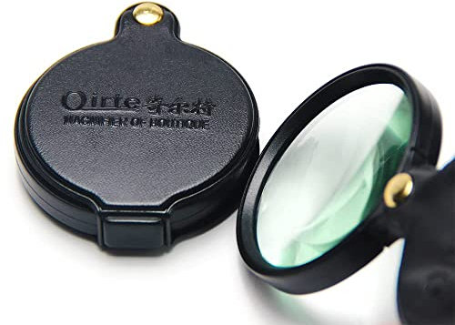 Folding Magnifying Glass 10X, Mini Pocket Magnifier with Rotating Protective Leather Sheath for Reading, Science, Jewelry, Books, Lens Size 2.4(Brown/Black Borders are Shipped Randomly-1pc)