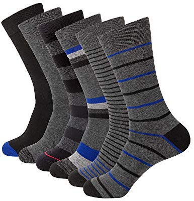 HHX YONLEE Design Business Men's Charcoal Striped Dress Socks Gift Boxed 6-Pack Size 10-13