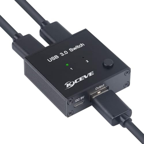 USB 3.0 Switch für 2 Computers, 2 In 1 Out Umschalter für USB Gerät, Scanner, Drucker, Tastatur, Maus, USB Sticks, Festplatten