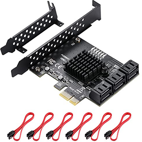 MZHOU PCIe SATA Card 6 Ports 1X PCIe SATA Expansion Card - 6 Gbps SATA 3.0 PCI Express Card - SATA Controller Expansion Card with 6 SATA Cables and Low Profile Bracket (Chipset ASM1166)