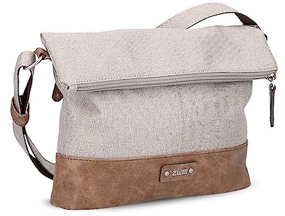 Zwei Damen Handtasche Olli OT6 erweiterbare Umhängetasche 2/4 Liter Crossbody Bag wasserabweisend robust strapazierfähig Canvas-Stil Vintage-Look (creme)