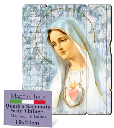 Fratelli Bonella | Bild aus geformtem Holz, Vintage-Stil der Fatima Madonna 19 x 24 cm | Made in Italy