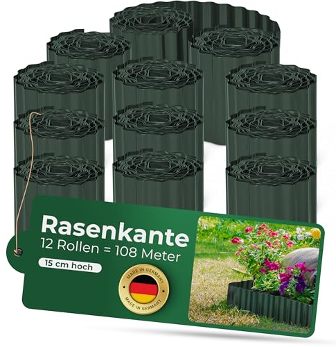 Novatool Rasenkante Kunststoff 15 cm hoch I 12x9 Meter I Grün I Beeteinfassung Gießrand Begrenzung Garten Beetumrandung Beeteingrenzung Rasenbegrenzung Rasenumrandungen Beetumrandungen