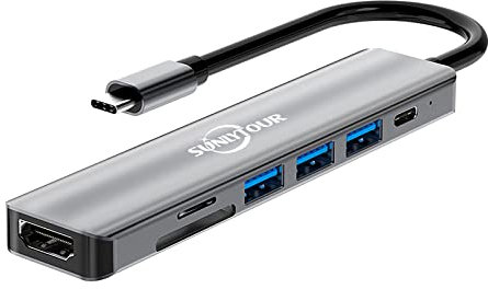 Adaptador USB 7 en 1 USB C, 4K Hdmi Type-C USB 3.0 Estación de Acoplamiento Convertidor multifunción, Compatible con Apple Computer, Apple Mac Book, Huawei Mate Book, Xiaomi Laptop, etc. (XY7)