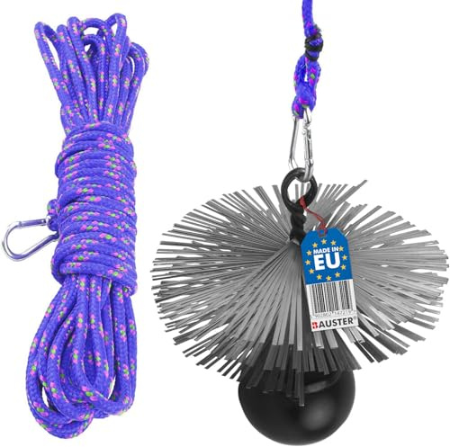 BAUSTER® Schornsteinbesen Seil: 10m / Zuggewicht: 1,8kg / Kaminbesen: 175mm Zuggewicht Schornsteinreinigungsset Zugseil Flexstange Rußbesen Schubstange Kaminbürste Reinigungsset Kaminbesen