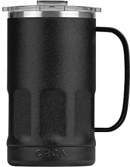 ORCA Isolierter Bierkrug mit Griff und Deckel, Metall, hält Getränke eiskalt, mattschwarz