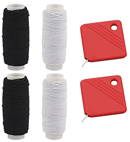 PFLYPF 4 rullar elastisk sytråd, 2 trådverktyg, veckad elastisk sladd, svartvit elastisk tråd, sömnadsmaterial (0,5 mm x 27,4 m)