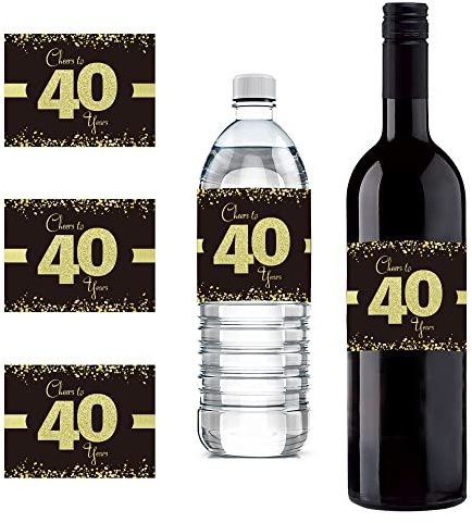 Sumerk 24 Stück 40th Birthday Bottle Label 40 Geburtstag Aufkleber Cheers to 40th Birthday Stickers Self Adhesive Birthday Gift for Men & Women （10 * 7.5 cm）