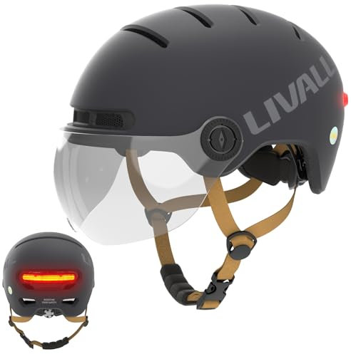 LIVALL L23 Fahrradhelm mit LED-Leuchten und abnehmbarem Visier – Urbaner Fahrradhelm für Erwachsene – NTA8776-zertifiziert, SOS-Alarm und IPX4 wasserdicht, E-Bikes, Roller