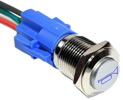 ETOPARS Acciaio Inossidabile 19mm Momentaneo Interruttore a Pulsante 12V 5A Interruttore a Levetta Clacson per Auto Impermeabile Metallo Interruttore a Bilanciere con Filo Blu Luce