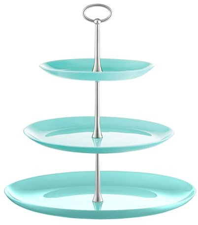 AMBITION Soporte para frutas Valencia de 3 pisos, color turquesa, 32 cm, cristal, soporte para tartas, acero inoxidable