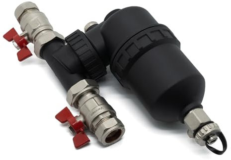 VANCOCO Magnetic Boiler Filter 22mm with 360 Fully Rotatable Installation, Includes Isolating Valves, Magnetic Filter for Central Heating System, 9000 Gauss