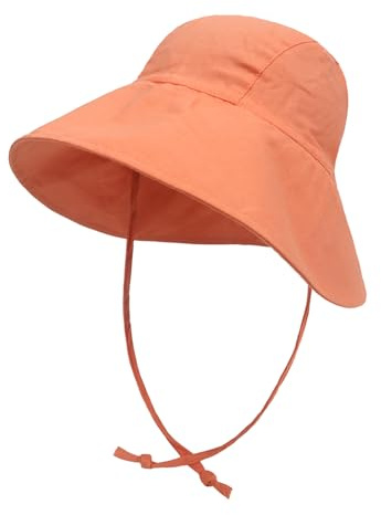 Jupsk Baby småbarn solhatt barn sommar hinkhatt brett brätte strandmössa med hakrem UPF50 för spädbarn barn flickor pojkar 1-4 år, Orange, 6-12 Månader