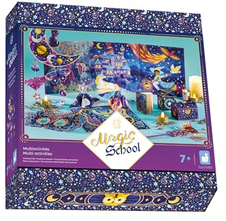 Janod - Caja Multiactividades - Magic School - 11 Realizaciones - Tema Brujas - Kit de Manualidades Creativas para Niños - Aprendizaje de Destreza y Concentración - A Partir de 7 años - J09111