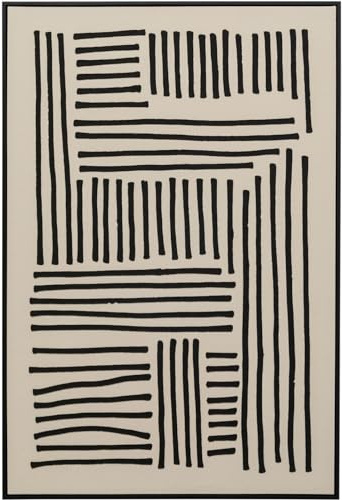 Kare Design Leinwandbild Artistic Line, Schwarz/Weiß, Wandbild, Bild mit Rahmen, mit Ölfarbe handgemalt, Abstrakt, Modern, Wohnzimmer, Schlafzimmer, Flur, 113x73 cm (L/B)