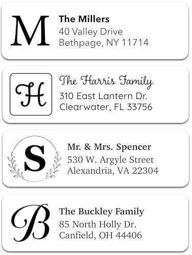 Personalized Return Address Labels - Custom Monogram Address Stickers on Sheets (100-1000 Labels)