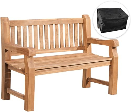 CLP Teakbank 120 cm Mit Abdeckhaube I Teakbank Mit Passender Schutzhülle I Holzbank In Verschiedenen Variationen Inklusive Abdeckung | Set-Inhalt Jackson