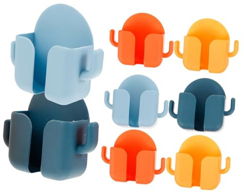 Angoily 8pcs Adhesive Phone Holder and Charging Shelf Cute Cartoon Punch Wall Mount Storage for Remote Control and Mobile Devices Multi Options for Use