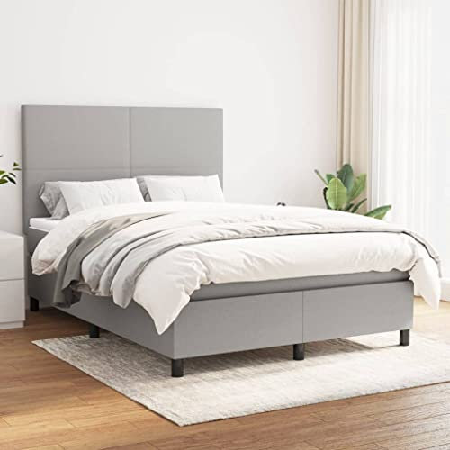 Willood Boxspringbett mit Matratze Hellgrau 140x200 cm Stoff Schlichtes Design Hohes Kopfteil