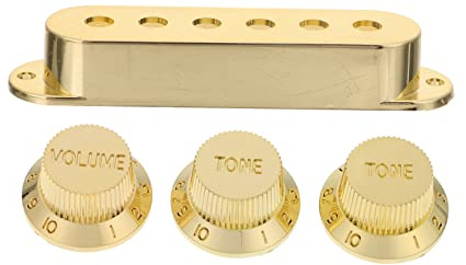 7 Stück Tonabnehmerabdeckungen Gold, für E-gitarren | Kunststoff, 48 50 52mm Größen, 2t Plus 1v Schalterkappen, Klassisch Schlicht