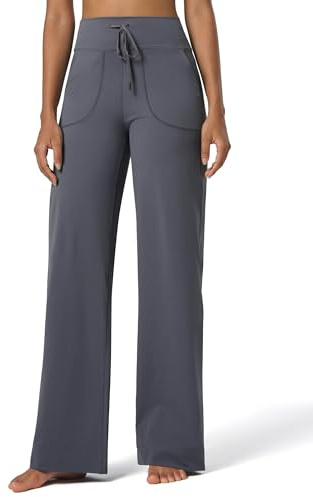 WILLIT Damen Trainingshose Jogginghose Hohe Taille Sporthose Lang mit Taschen Yogahose Freizeithose Schlaghose Weite Hose Bauchkontrolle Stretch