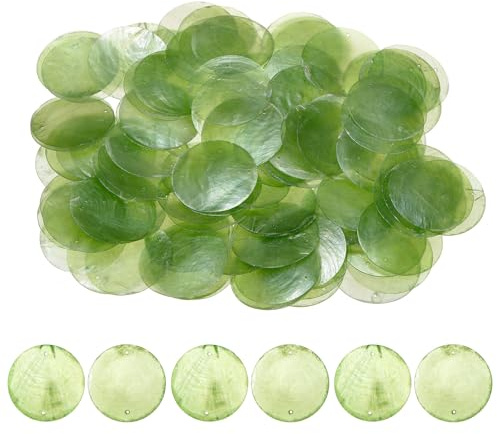 M METERXITY 100-pack runda skal, 50 mm platt rund naturlig snäckberlock med hål, skivor snäckskal, myntpärlkontakt för vindklockspel/gör-det-själv hantverk hängande [grön]