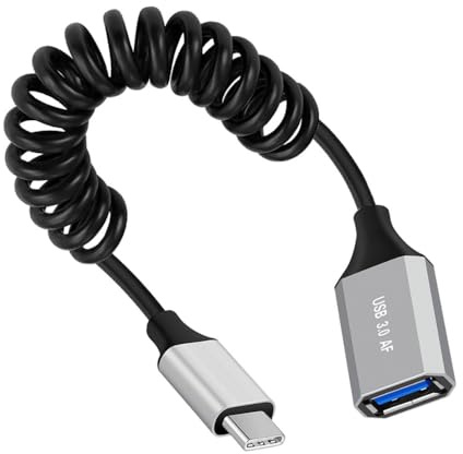 CY Cable USB-C tipo C host a USB 3.0-A hembra OTG cable elástico en espiral de 100 cm de extensión de 5 Gbps para disco, teléfono, cámara y datos