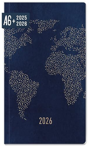 Häfft® Monatskalender 2025/2026 A6+ Slim World Wide 1 Monat auf 2 Seiten, Taschenkalender für 17 Monate: Aug. 25 - Dez. 26, Monatsplaner klein - nachhaltig & klimafreundlich