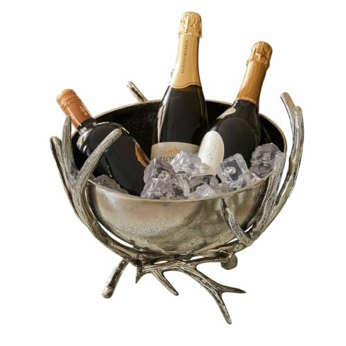 LOBERON Getränkekühler Amirak, Aufwendig Geformte Geweih-Optik, Chalet-Flair, Sektkühler, Küchenutensilien, Tischaccessoires, Aluminiumguss, antiksilber