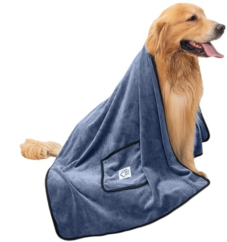Saugfähiges Hundehandtuch, Haustierpflegetuch mit Eingrifftaschen, super saugfähige, schnell trocknende Mikrofaser-Hundehandtücher zum Trocknen von Hunden