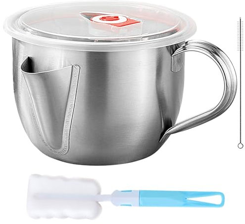 Esshogo 3er Satz Fetttrennkanne, Fettabscheider Edelstahl, Küche Fettabscheider Kanne, ölabscheider suppe, Fett Trennkanne Mit Deckel & Pinsel, Fettkanne für soßen, Edelstahl speckfettbehälter