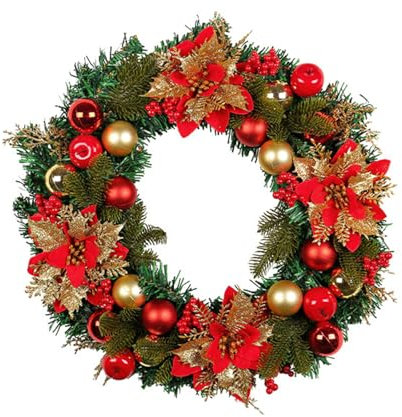 2023 Weihnachtsgirlanden, Dekoration für Haustür, Fenster, Wandbehang, Kranz, künstliche Blume, Ornament, Weihnachtskranz