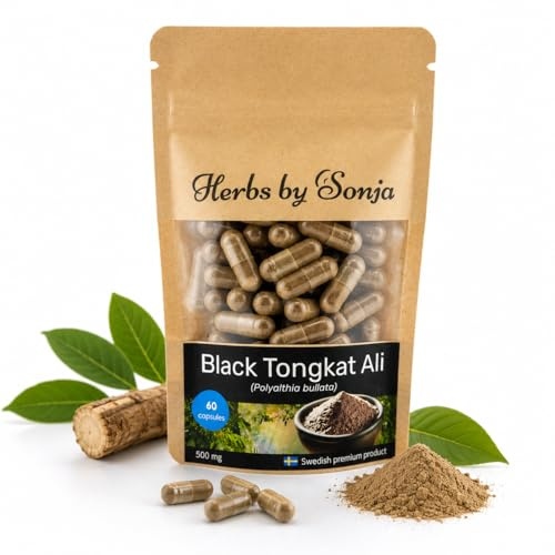 Black Tongkat 500mg, 60 Kapseln, Kräuterwurzelformel für aktive Männer | Natürliches Supplement zur Steigerung von Muskelmasse und Energie mit Polyalthia Bullata hergestellt in Schweden