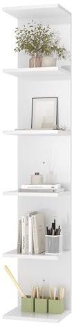 SONNI Wandregal, Regal, Standregal, 6-Fach Bücherregal, Weiß, 30x24.8x160cm | Freistehend, Starker Stauraum für Bücher, Filme, Küchenutensilien, Industrielles Design für Wohnzimmer, Büro, Küche
