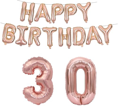 Tourima Roségold 30. Geburtstag Deko Frauen & Männer, XXL 100cm 30 Luftballons + Happy Birthday Banner 36cm, 30 Deko Geburtstag Frau Mann, Luftballons & Geschenkidee, Happy Birthday Girlande