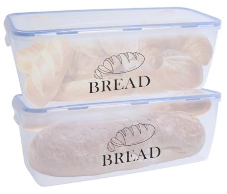 Gzsekken Bread Bin, 2-piece Bread Bins for Kitchen Airtight Bread Box and Clear Plastic Bread Storage Containers with Lid for Homemade Bread, Toast, Bagel, Donut and Cookies, Rectangular