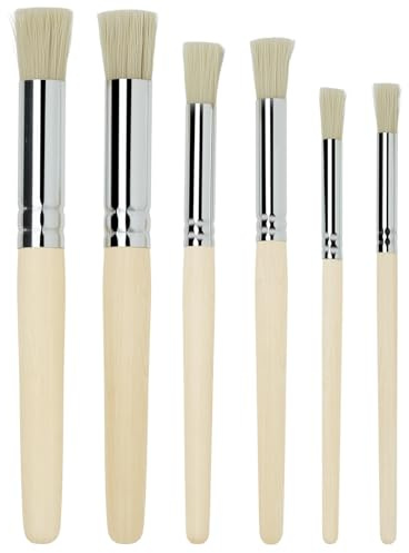 Pinceles de Madera para Plantilla Pintura Acrilica/Acuarela/Oleo/Gouache Profesional 6PCS, Lokaloka Pincel Redonda Cerdas de Cerdo al Acrilico Tempera Set Artist