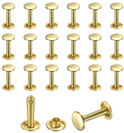sourcing map 50 Sets Leather Rivets, 9mm Double Cap Rivets, 16mm Height Tubular Metal Studs for Leather Craft Repair and Decoration DIY Clothes, Shoes, Bags, Belts, Gold