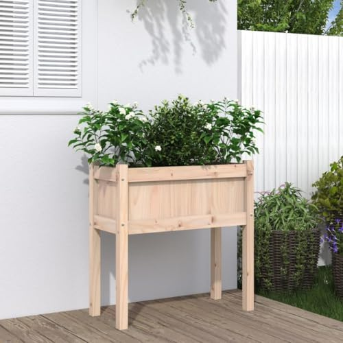 HaoChrymec Jardinera Exterior con Patas de Madera Maciza de Pino, Maceta para Balcón, Resistente y Decorativa, Ideal para Flores y Huerto Urbano, Color Natural, 70x31x70 cm
