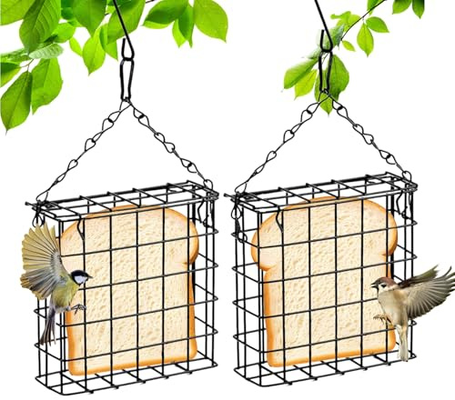 2 Stück Meisenknödelhalter, Vogelfutterspender hängend für Wildvögel, Drahtgitter Futterhaus wetterfest, quadratischer Talg Futterspender für Garten Balkon Außenbereich