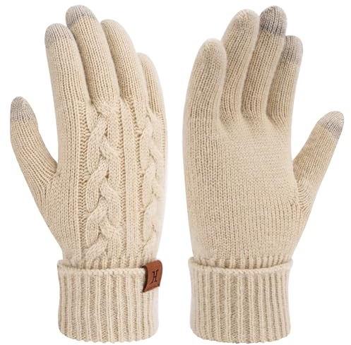 ZASFOU Damen Winter Touchscreen Handschuhe Warm Winterhandschuhe Thermo Zopfmuster Faltbare Manschette Strickhandschuhe für Frauen Geschenk