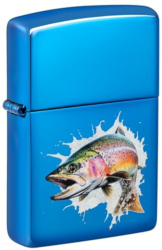 Zippo Mechero - Jumping Fish, High Polish Blue, Color Image - Recargable - Reutilizable - Diseño Resistente al Viento - Caja de Regalo - Hecho en EE. UU.