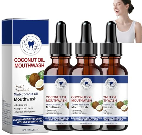 Bain De Bouche À L'huile De Coco Ourlyard, Bain De Bouche L'huile De Coco À La Menthe, Blanchiment Des Dents, Garde L'haleine Fraîche, Convient Pour Le Matin, Après Les Repas Et Les Voyages (3PCS)