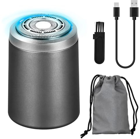 Focenat Mini Afeitadora Eléctrica para Hombres, Funciona en Seco y Húmedo, Recargable, Afeitadora Rotativa Inalámbrica, Portátil, Ideal para Viajes y Uso Diario